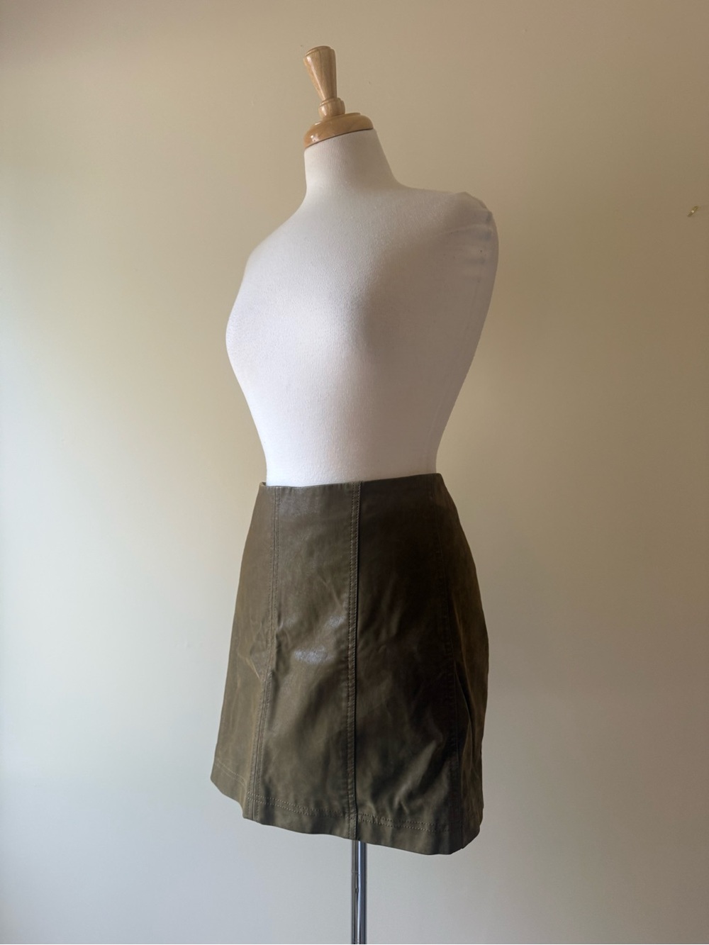 Free People Olive Faux Leather Mini Skirt 
 Utility Minimalist